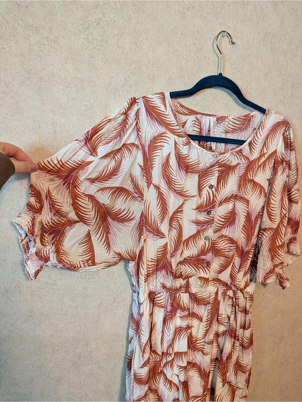 ANTHROPOLOGIE brown cream floral button down dress sz L - Picture 5 of 9